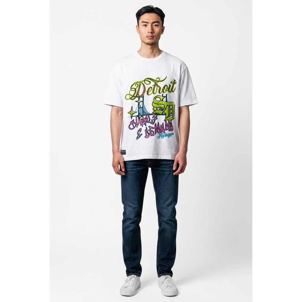 #029 Supply & Demand Detroit Graphic T-Shirt Mens Medium White NWT